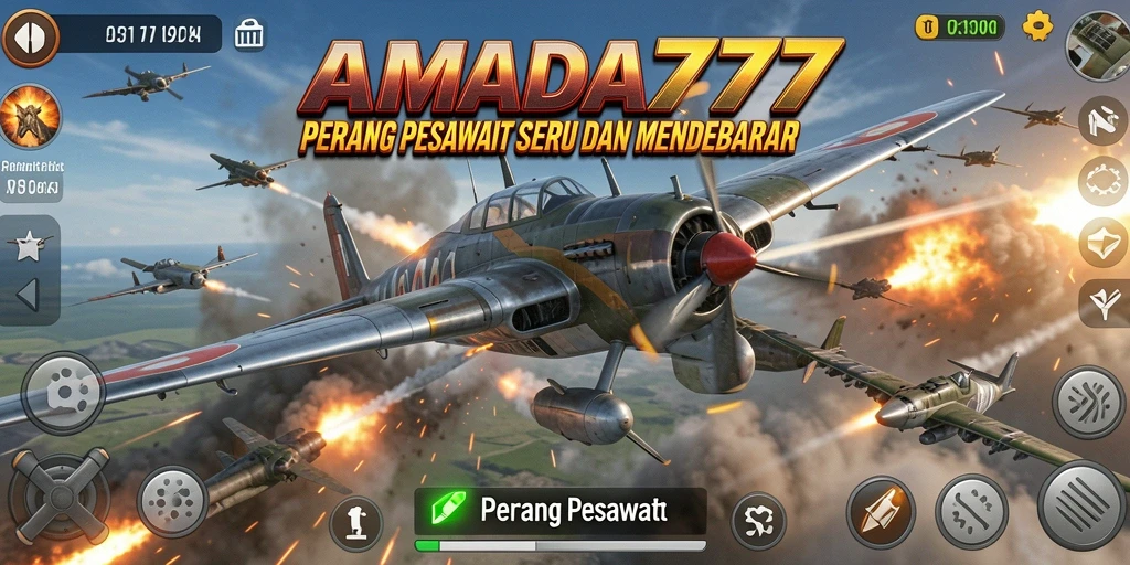 Tampilan antarmuka gameplay Perang Pesawat yang mendebarkan.