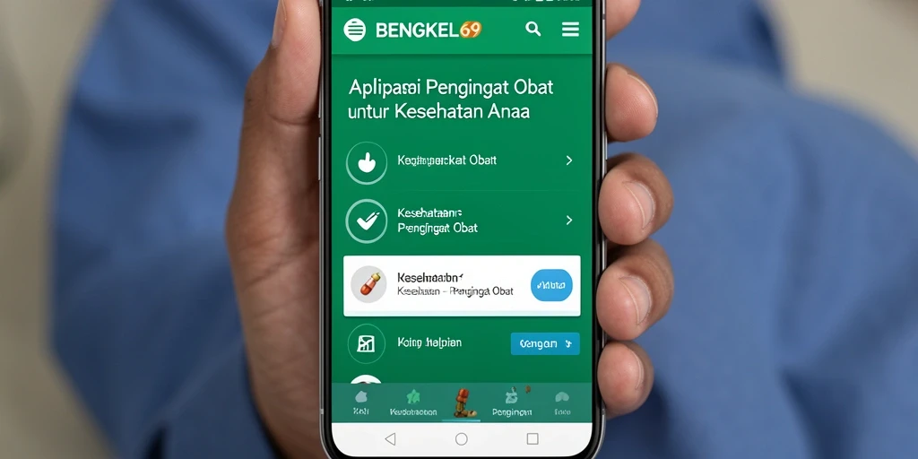 Antarmuka BENGKEL69 dengan fitur pengingat obat yang mudah digunakan.