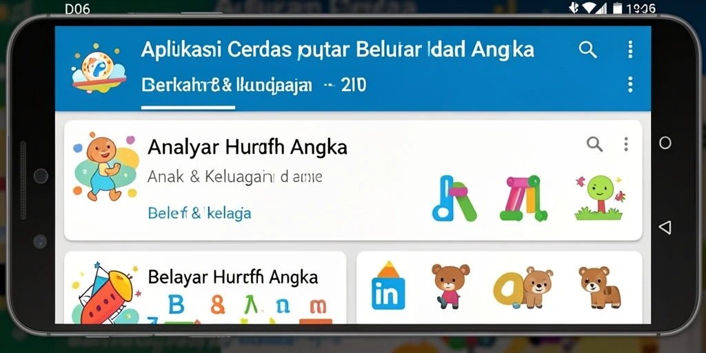 Tampilan antarmuka D06 yang menarik untuk belajar huruf dan angka.
