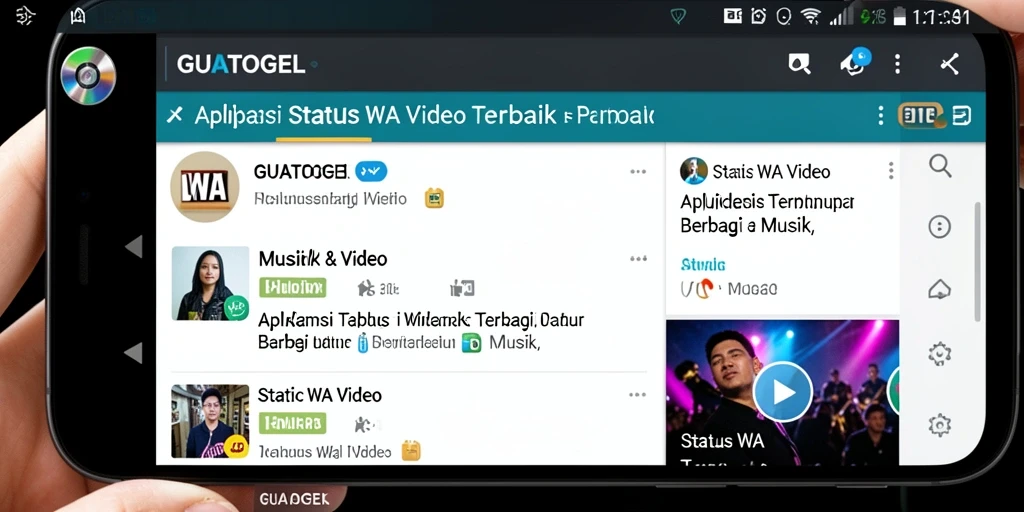 Screenshot antarmuka GUATOGEL menampilkan pilihan video status yang menarik.
