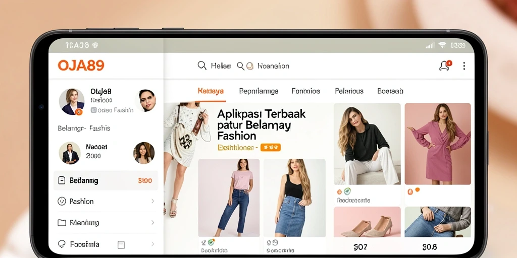 Antarmuka pengguna OJA89 yang modern dan fungsional untuk belanja fashion.