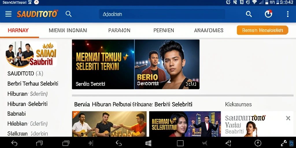 Antarmuka aplikasi SAUDITOTO menampilkan berita hiburan terbaru.